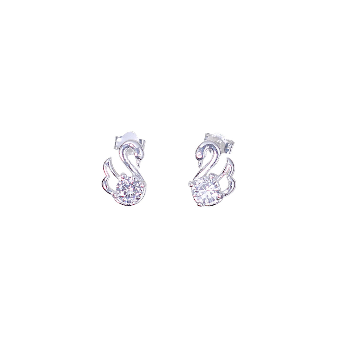 925 Sterling Silver Swan Design CZ Stud Earrings for Women - Taraash