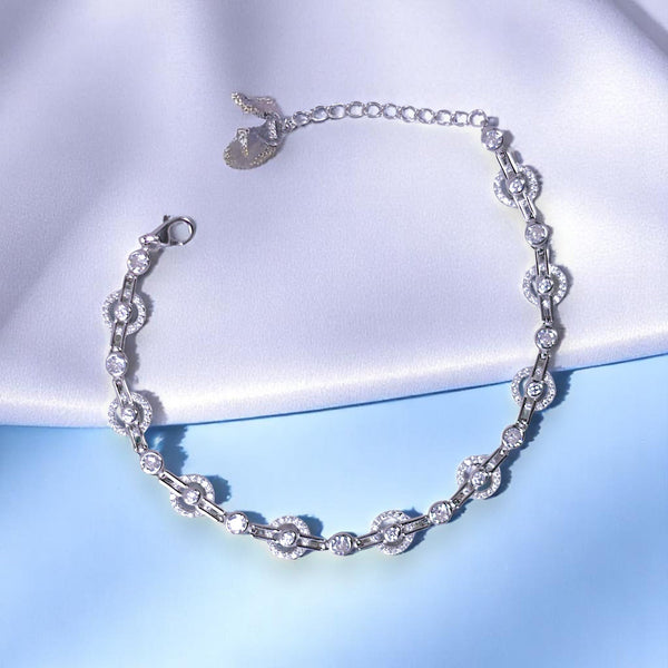 925 Sterling Silver Tennis Round CZ Link Bracelet for Women - Taraash