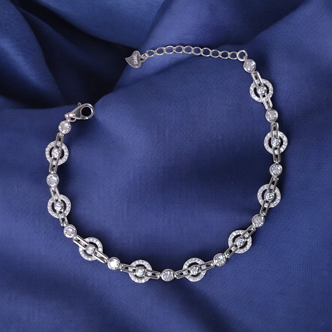 925 Sterling Silver Tennis Round CZ Link Bracelet for Women - Taraash