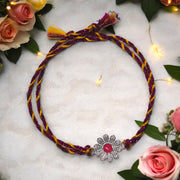 925 sterling silver Traditional Floral Gemstone pure Rakhi for brother - Taraash