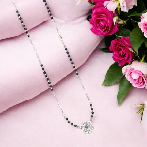925 Sterling Silver Traditional Floral Pendant Mangalsutra For Women - Taraash