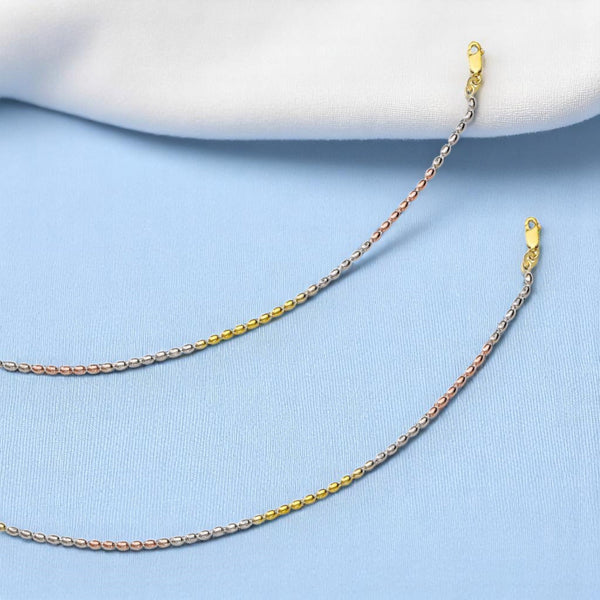 925 Sterling Silver Tri Tone Ball Chain Anklet for Women - Taraash