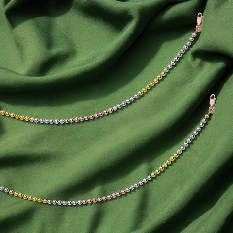 925 Sterling Silver Tri Tone Beaded Chain Anklet for Women - Taraash