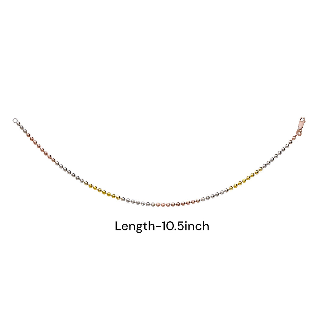 925 Sterling Silver Tri Tone Beaded Chain Anklet for Women - Taraash