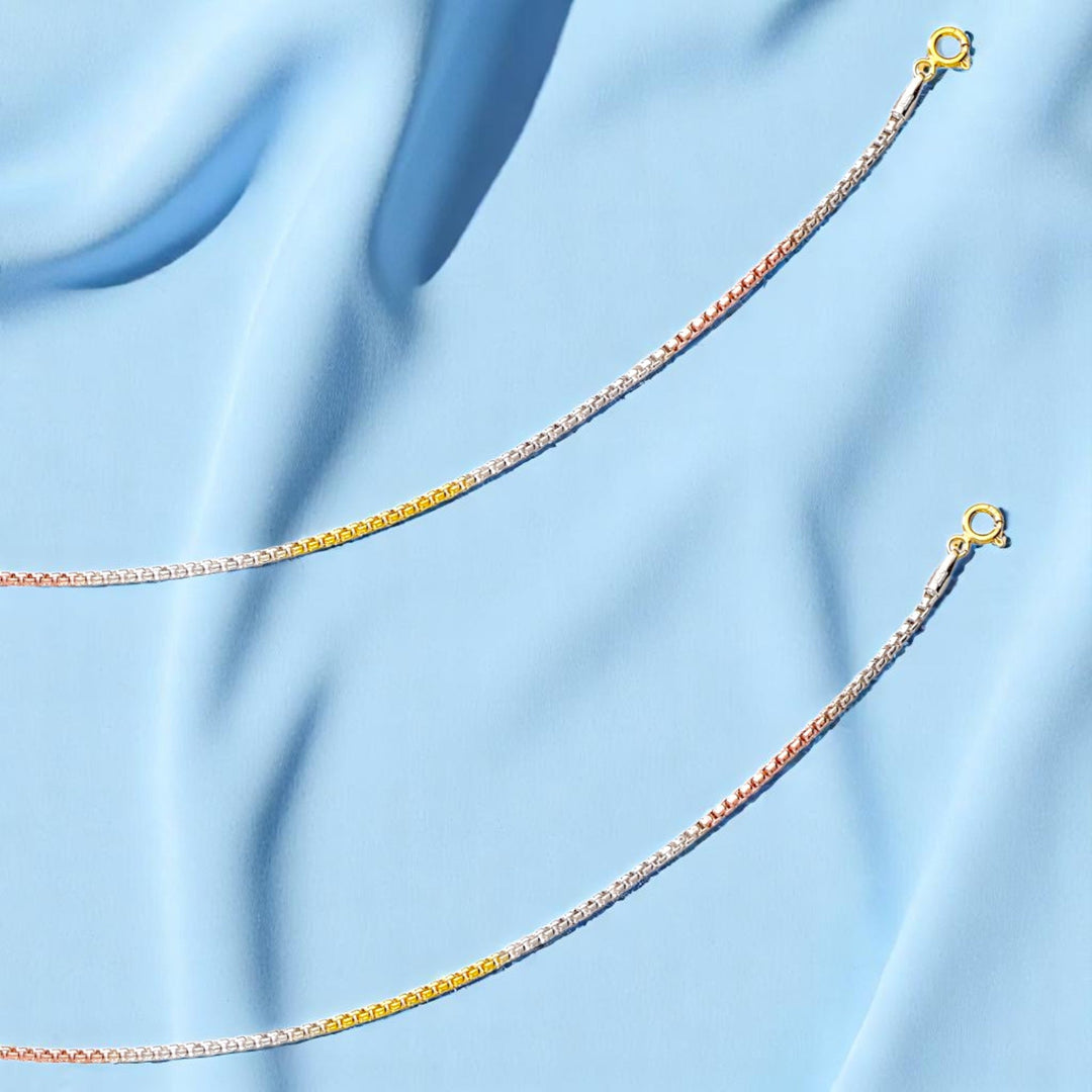 925 Sterling Silver Tri Tone Box Chain Anklet for Women - Taraash