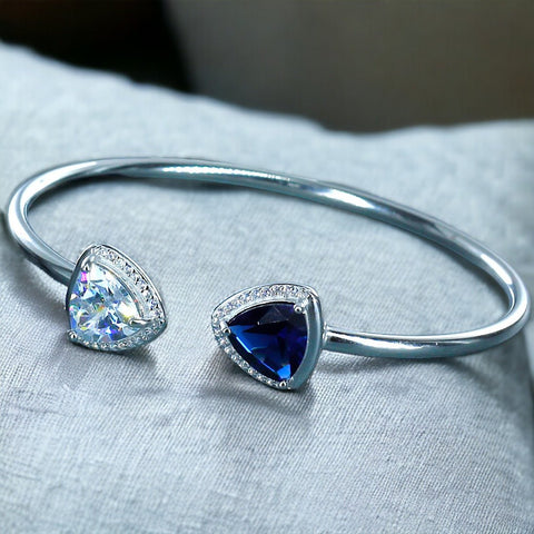 925 Sterling Silver Triangle Blue CZ Bangle For Women - Taraash