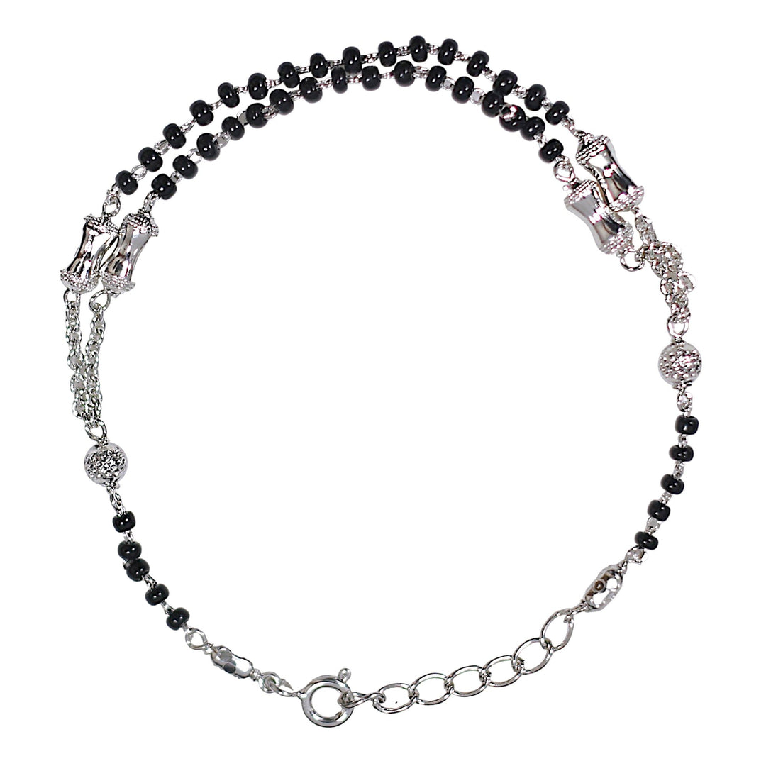 925 Sterling Silver Two - layer Black Beads Mangalsutra Bracelet for Women - Taraash