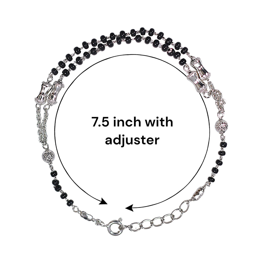 925 Sterling Silver Two - layer Black Beads Mangalsutra Bracelet for Women - Taraash