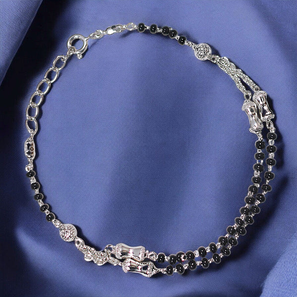 925 Sterling Silver Two - layer Black Beads Mangalsutra Bracelet for Women - Taraash