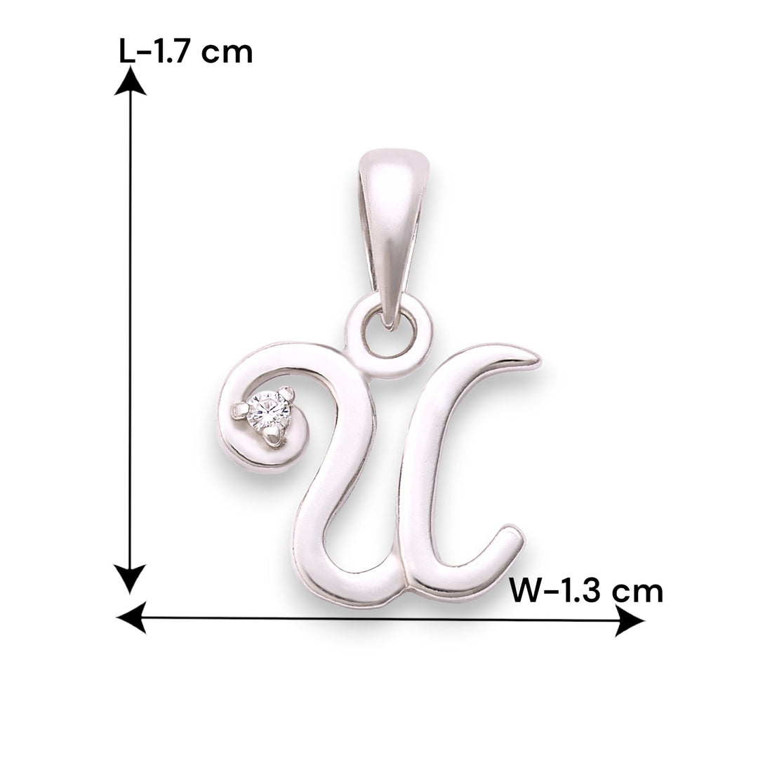 925 Sterling Silver "U" Letter Cz Pendant For Men And Women - Taraash