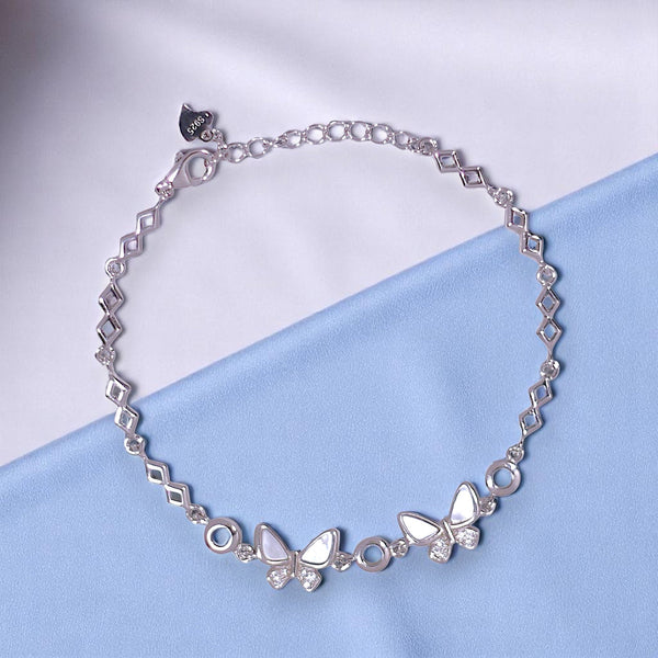 925 Sterling Silver White Mother Of Pearl Butterfly Cz Bracelet for Women - Taraash