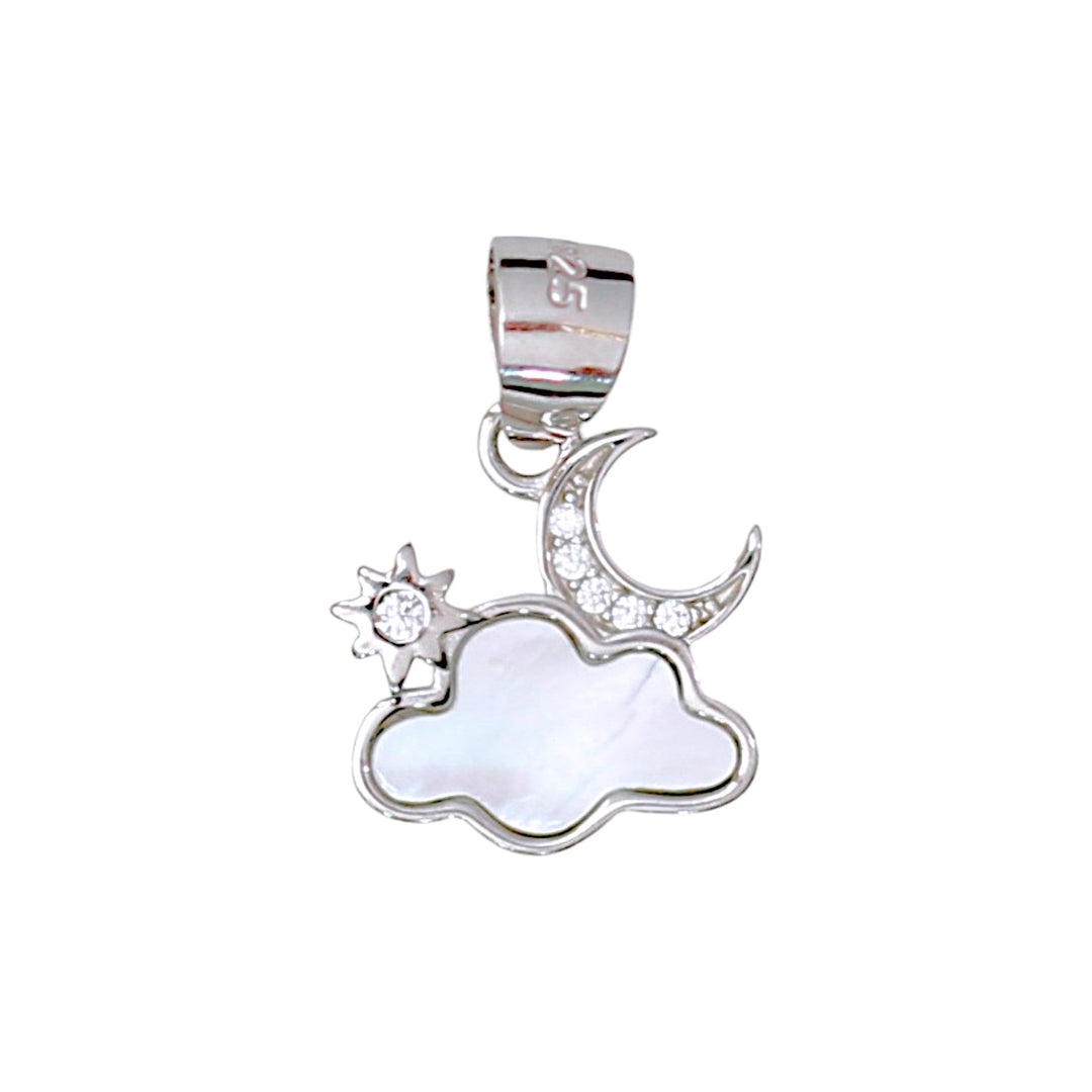 925 Sterling Silver White Mother of Pearl Cloud Moon Star Pendant for Women - Taraash