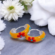 925 Sterling Silver Yellow Enamel Floral Hoop Earring For Women/ Girls - Taraash