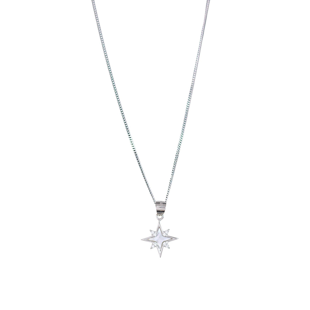 925 Sterling Sterling Silver Pink Mother of Pearl Star Pendant with Chain - Taraash