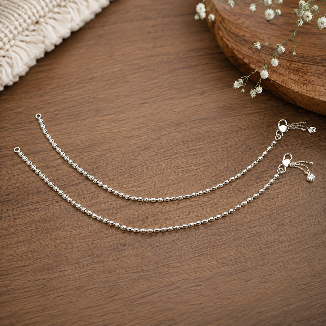 Taraash Single Line Ball 925 Silver Anklets For Women