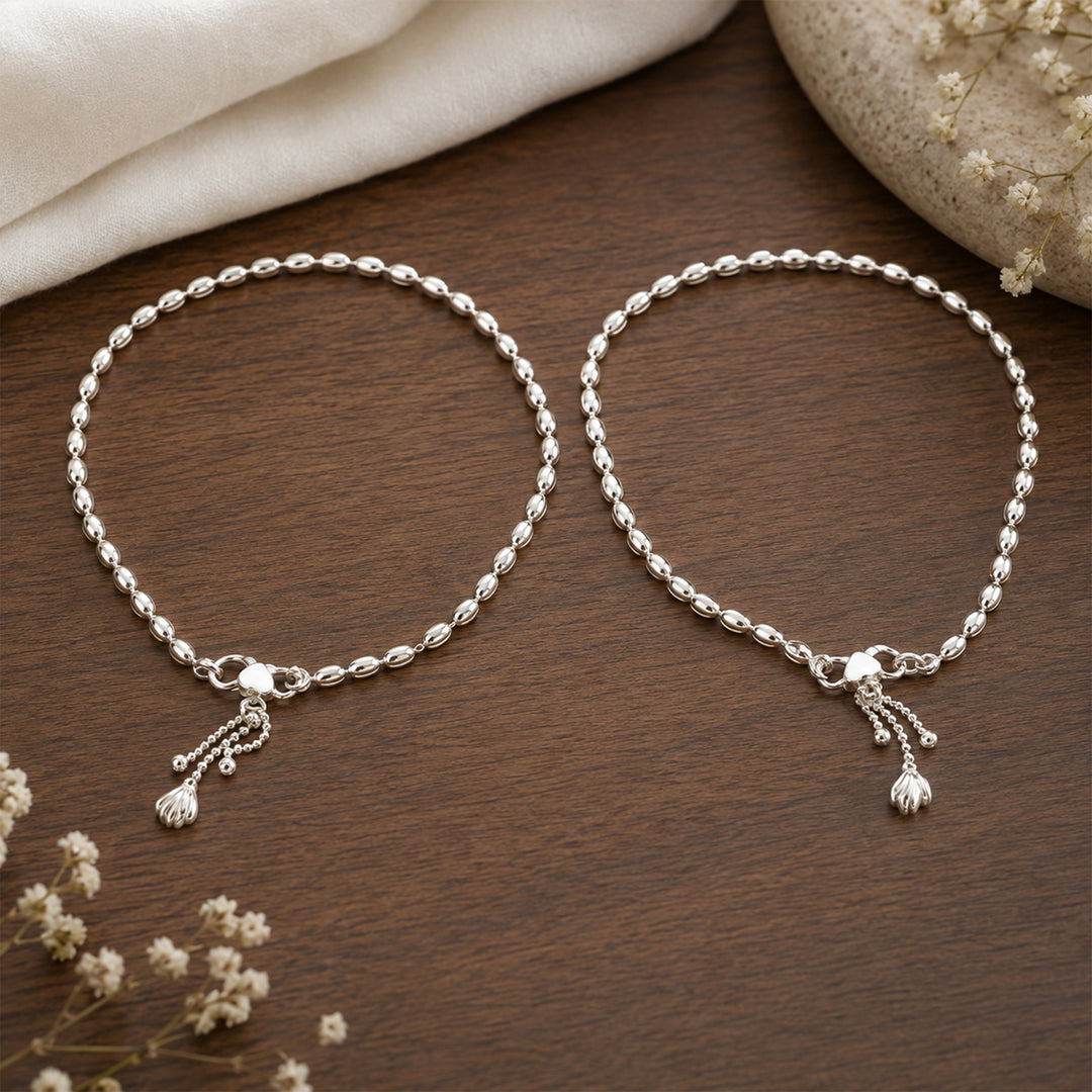 Taraash Single Line Ball 925 Silver Anklets For Women