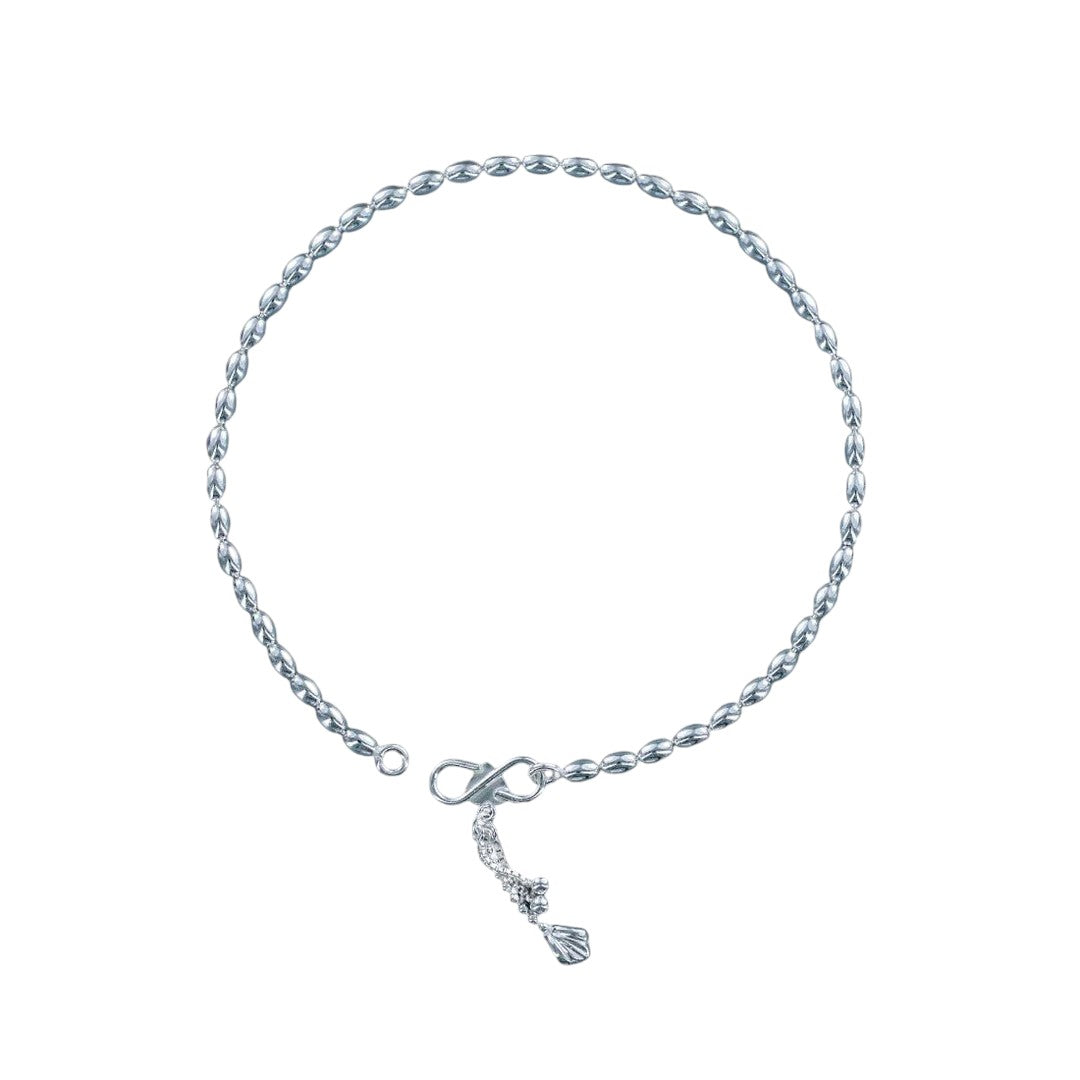 925 Sterling Silver Single Line Plain Ball Ending with Charm Single Anklet For Women/Girl