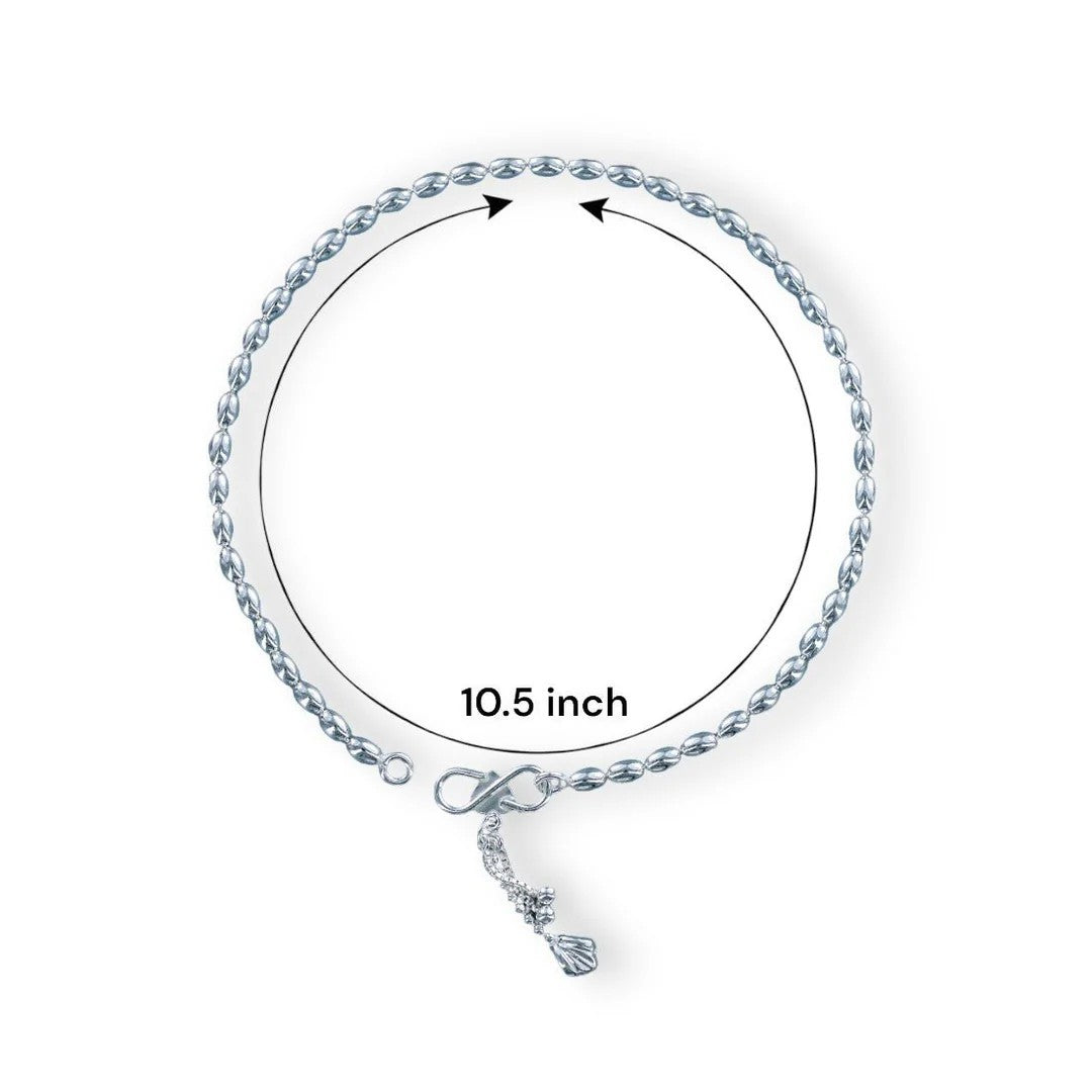 925 Sterling Silver Single Line Plain Ball Ending with Charm Single Anklet For Women/Girl