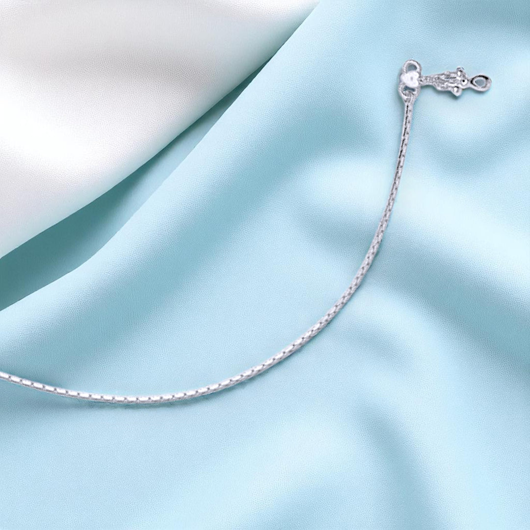 925 Sterling Silver Line Plain Ending with Charm Single Anklet for Women