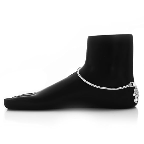925 Sterling Silver Line Plain Ending with Charm Single Anklet for Women