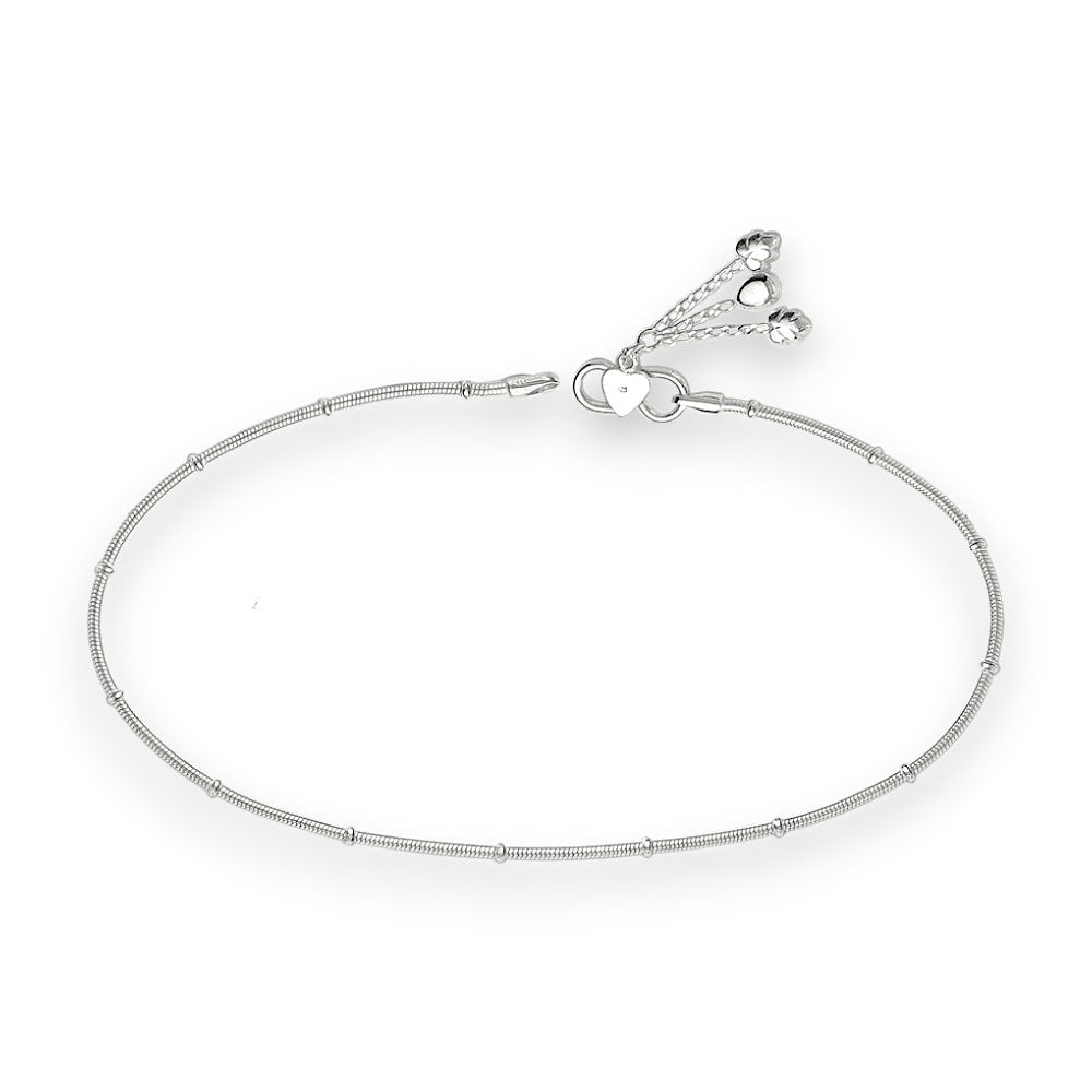 925 Sterling Silver Plain Chain with Leaf Charm Single Anklet for Women