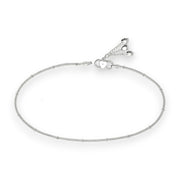 925 Sterling Silver Plain Chain with Leaf Charm Single Anklet for Women