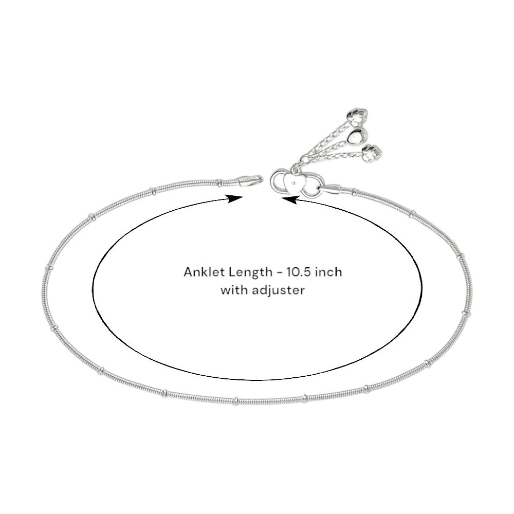 925 Sterling Silver Plain Chain with Leaf Charm Single Anklet for Women