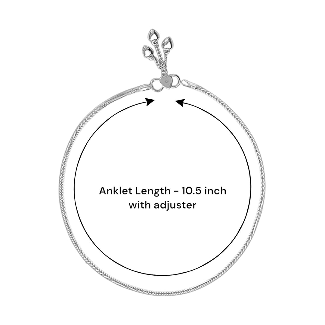 925 Sterling Silver Line Plain Ending with Heart Charm Single Anklet for Women