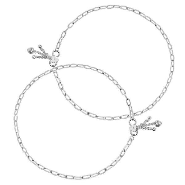 Taraash Single Line Plain Ending with Heart Charm 925 Silver Anklet For Women AN0542S