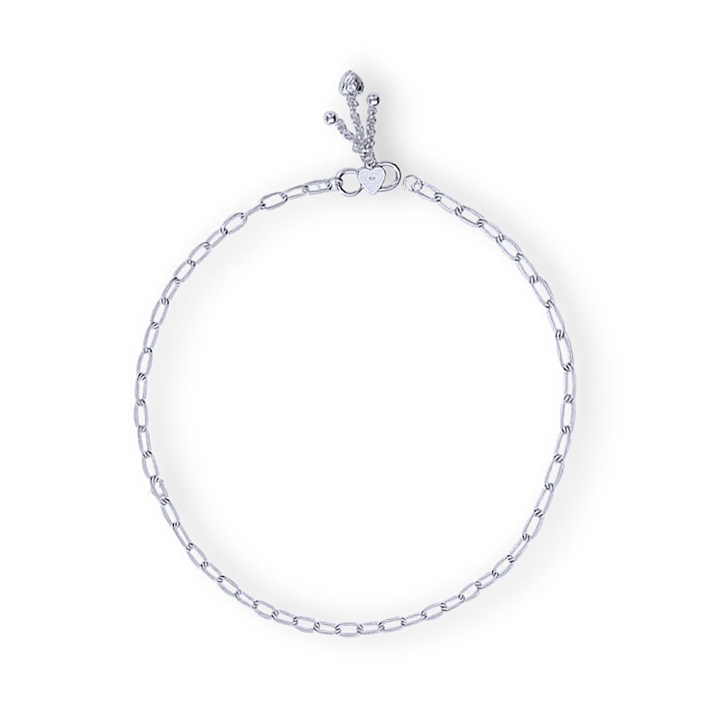 925 Sterling Silver Plain Line with Heart Charm Single Anklet for Women/Girls