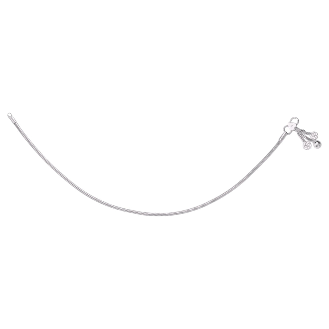 925 Sterling Silver Plain Chain with Floral Charm Single Anklet for Women