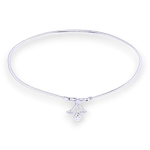 925 Sterling Silver Line Plain Ending with Floral Charm Single Anklet for Women