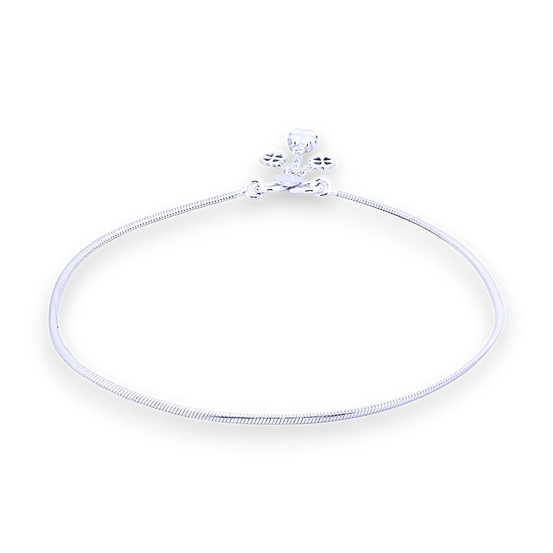 925 Sterling Silver Plain Chain with Floral Charm Single Anklet for Women