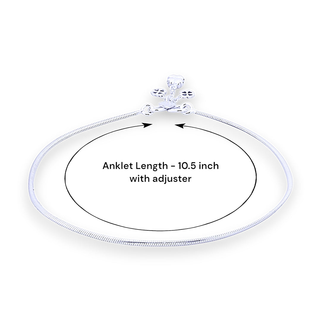 925 Sterling Silver Plain Chain with Floral Charm Single Anklet for Women