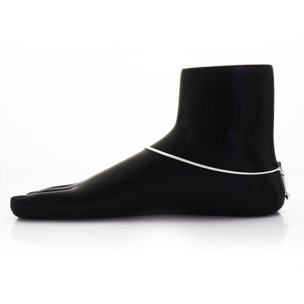 925 Sterling Silver Plain Chain with Charm Single Anklet for Women