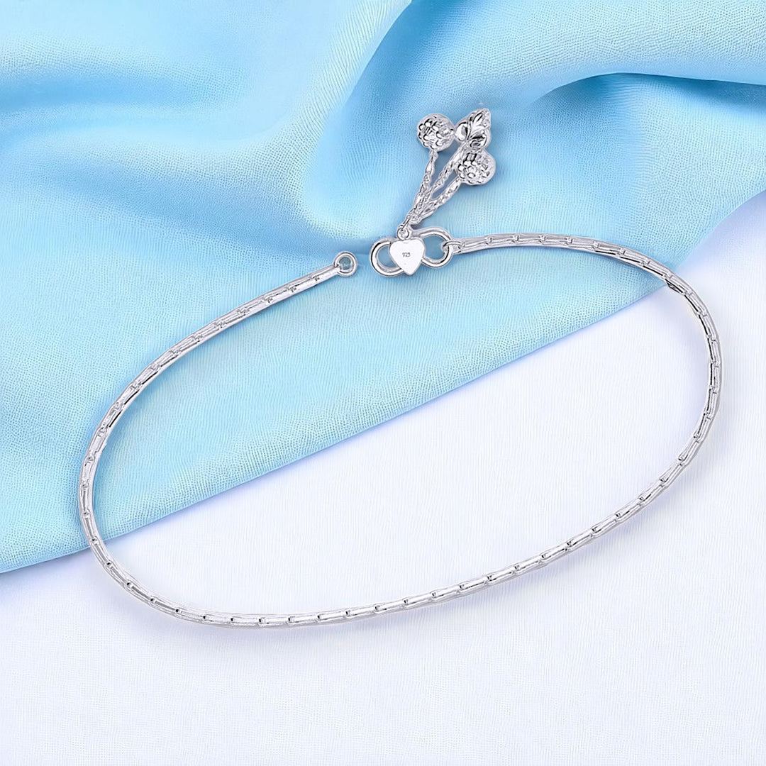 925 Sterling Silver Cutwork Line Chain with Charm Single Anklet for Women
