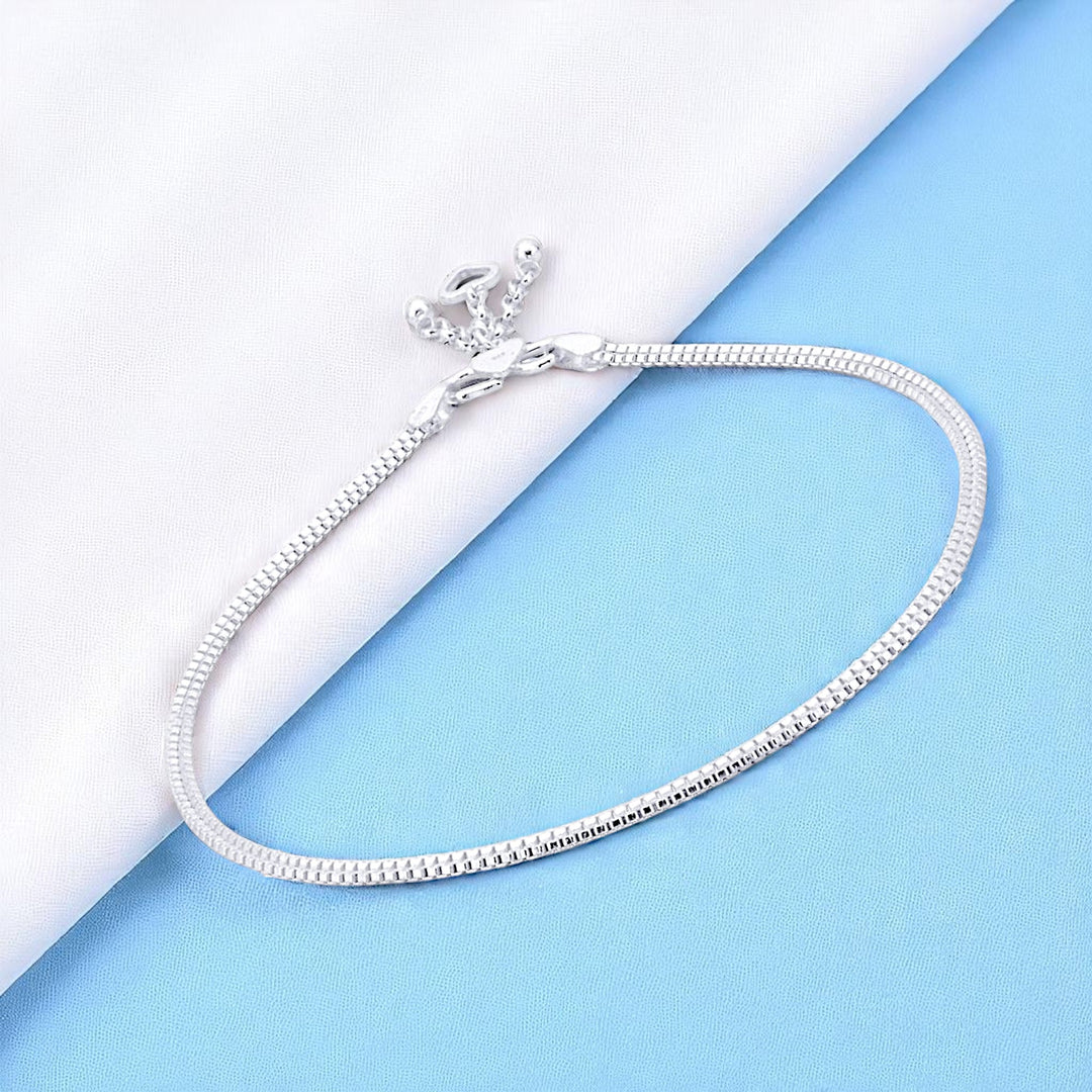 925 Sterling Silver Box Chain with Charm Single Anklet for Women
