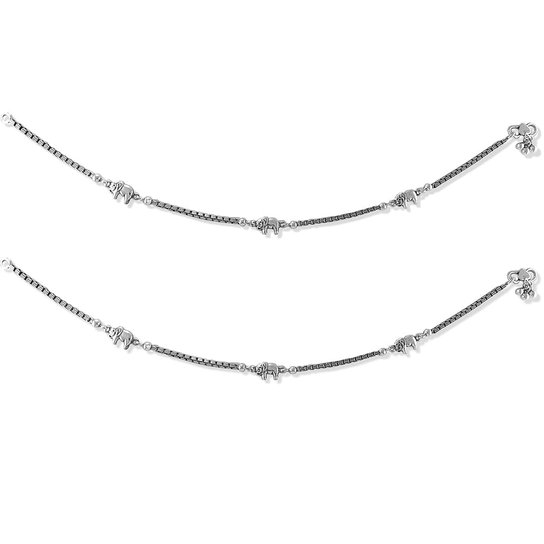 Taraash 925 Sterling Elephant Charm Silver Anklets For Women