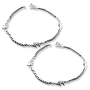 Taraash 925 Sterling Elephant Charm Silver Anklets For Women
