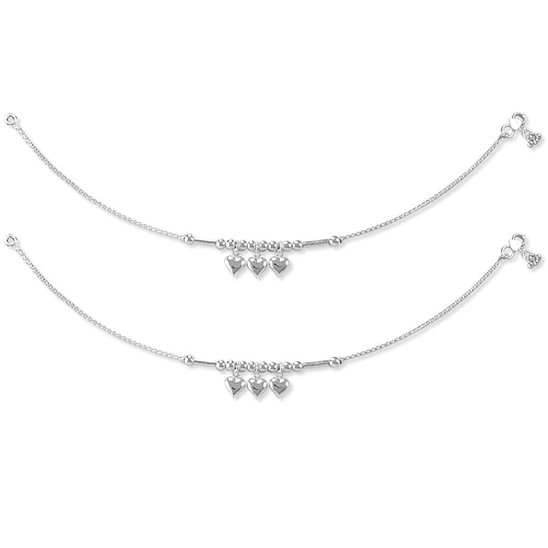 Taraash 925 Silver Dangling Heart Anklet For Women