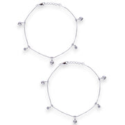 925 Sterling Silver Heart & CZ Charm Chian Anklet For Women