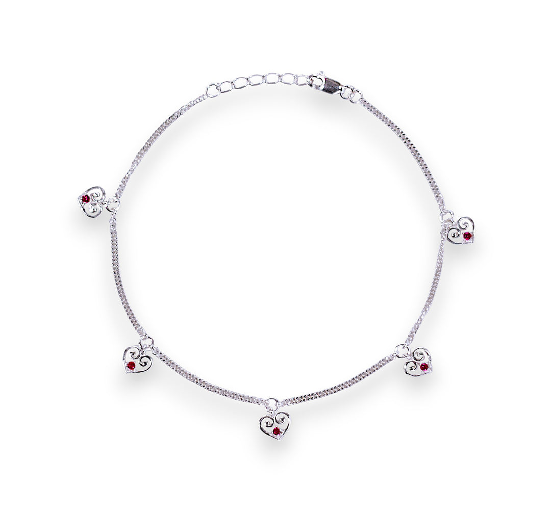 925 Sterling Silver Heart Charm with CZ Stone Single Anklet for Women
