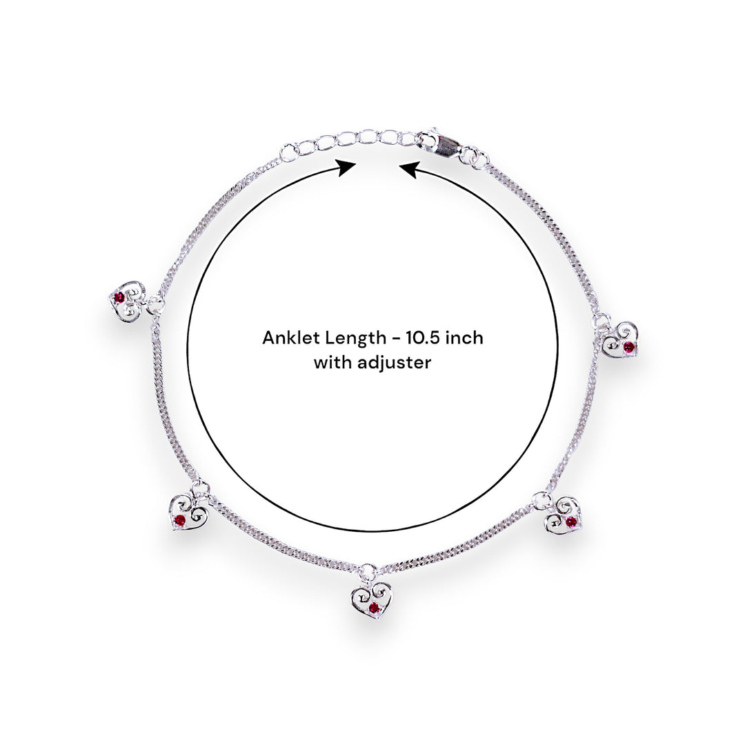 925 Sterling Silver Heart Charm with CZ Stone Anklet for Women