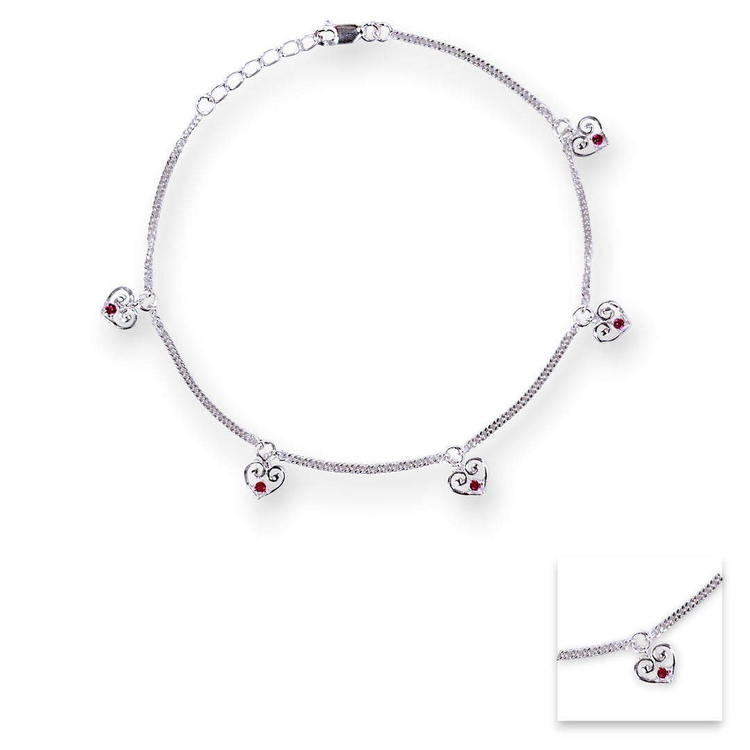 925 Sterling Silver Heart Charm with CZ Stone Anklet for Women