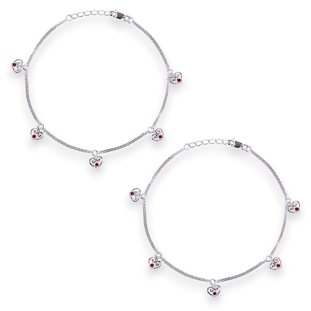 925 Sterling Silver Heart Charm with CZ Stone Anklet for Women