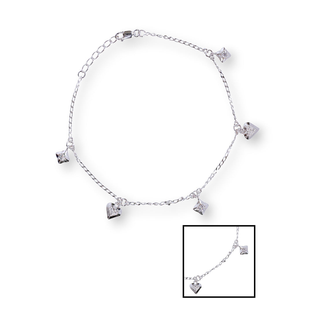 925 Sterling Silver Beaded Heart Star Charm Chain Single Anklet for Women