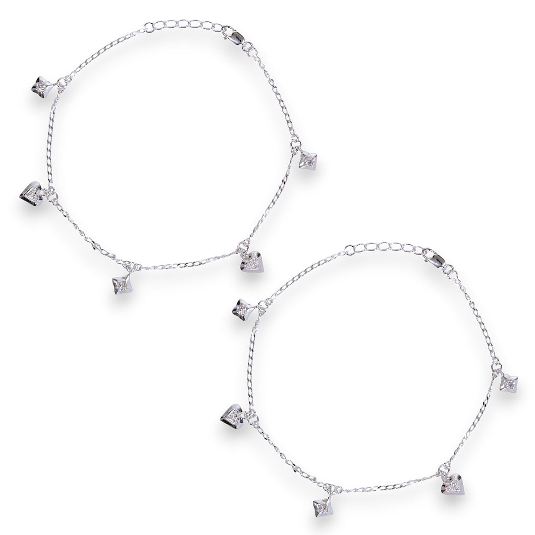 925 Sterling Silver Beaded Heart Star Charm Chain Single Anklet for Women