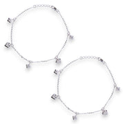 925 Sterling Silver Beaded Heart Star Charm Chain Single Anklet for Women