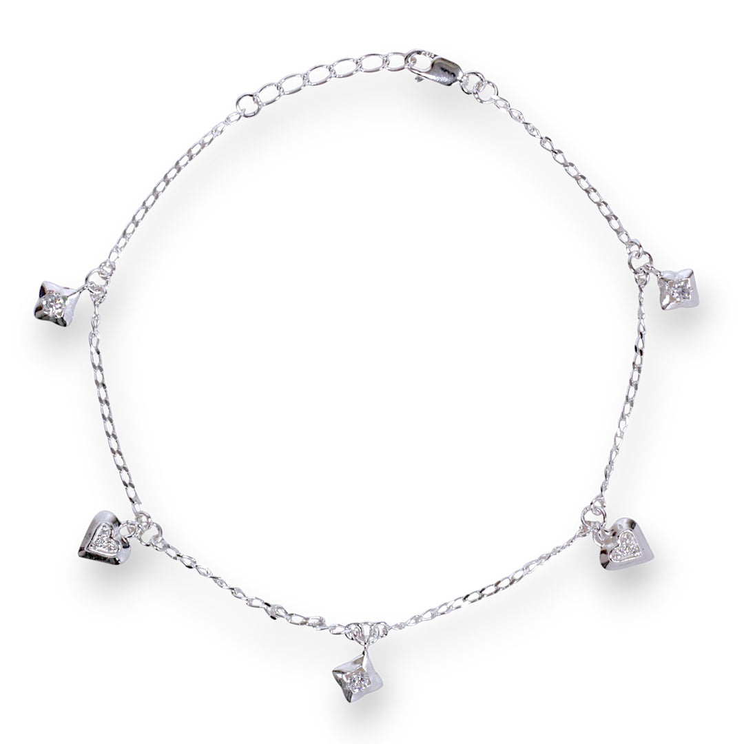 925 Sterling Silver Beaded Heart Star Charm Chain Single Anklet for Women