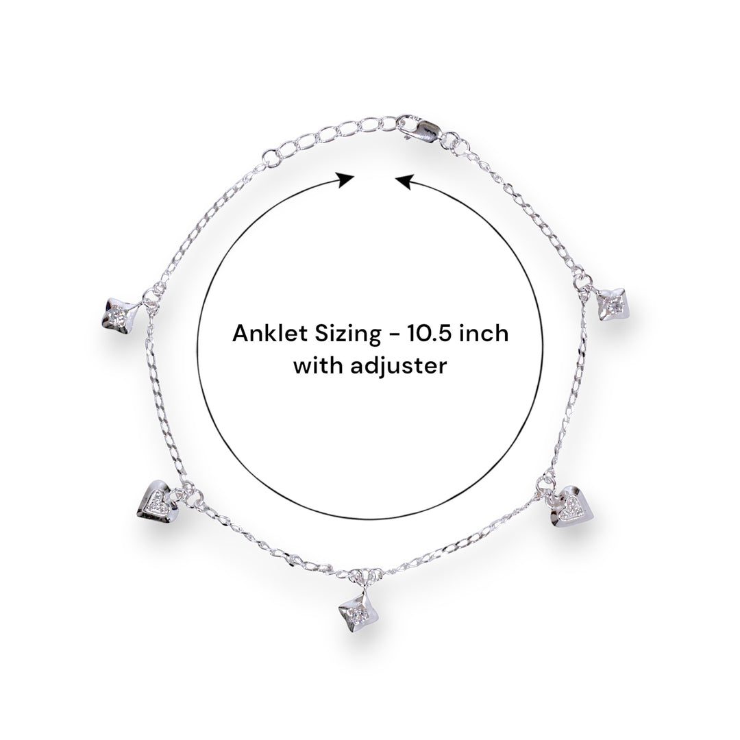 925 Sterling Silver Beaded Heart Star Charm Chain Single Anklet for Women